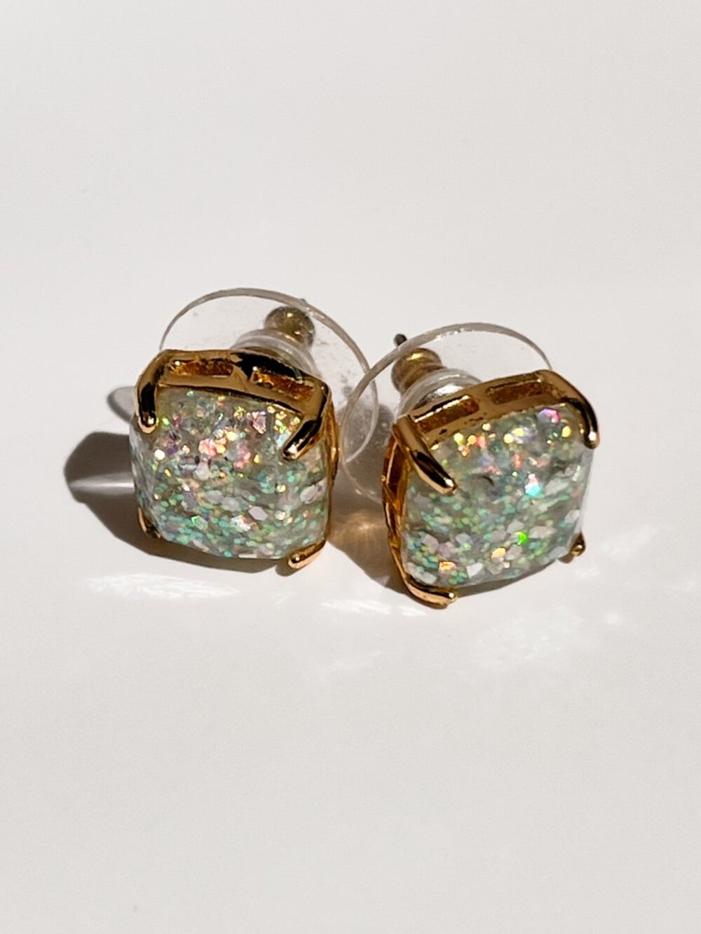 Kate Spade Small Square Stud Earrings Opal Glitter Gold